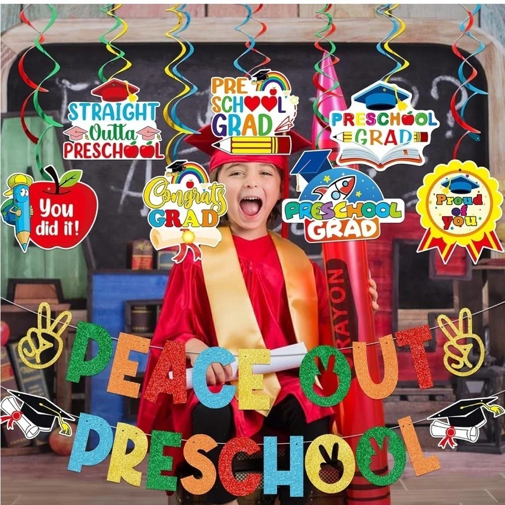 Peace Out Preschool Graduation Banner - Multicolor